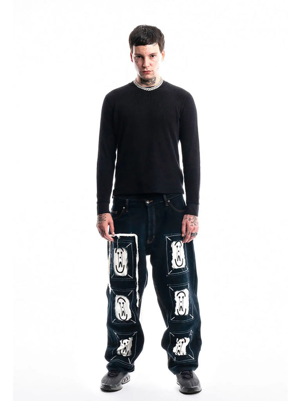 Black Framed Logo Jeans — 1/1 handmade upcycled denim by PrototypesParis