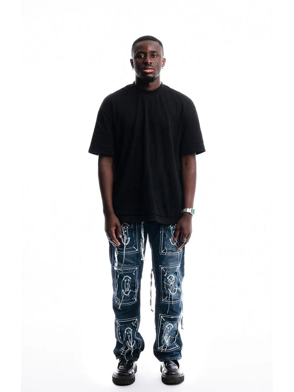 Brut Framed Logo Jeans — 1/1 handmade upcycled denim by PrototypesParis