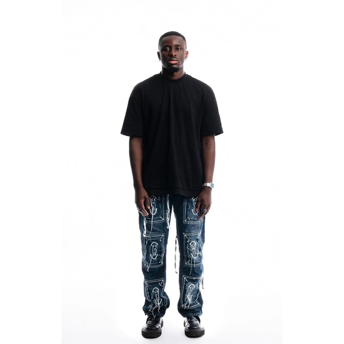 Brut Framed Logo Jeans — 1/1 handmade upcycled denim by PrototypesParis