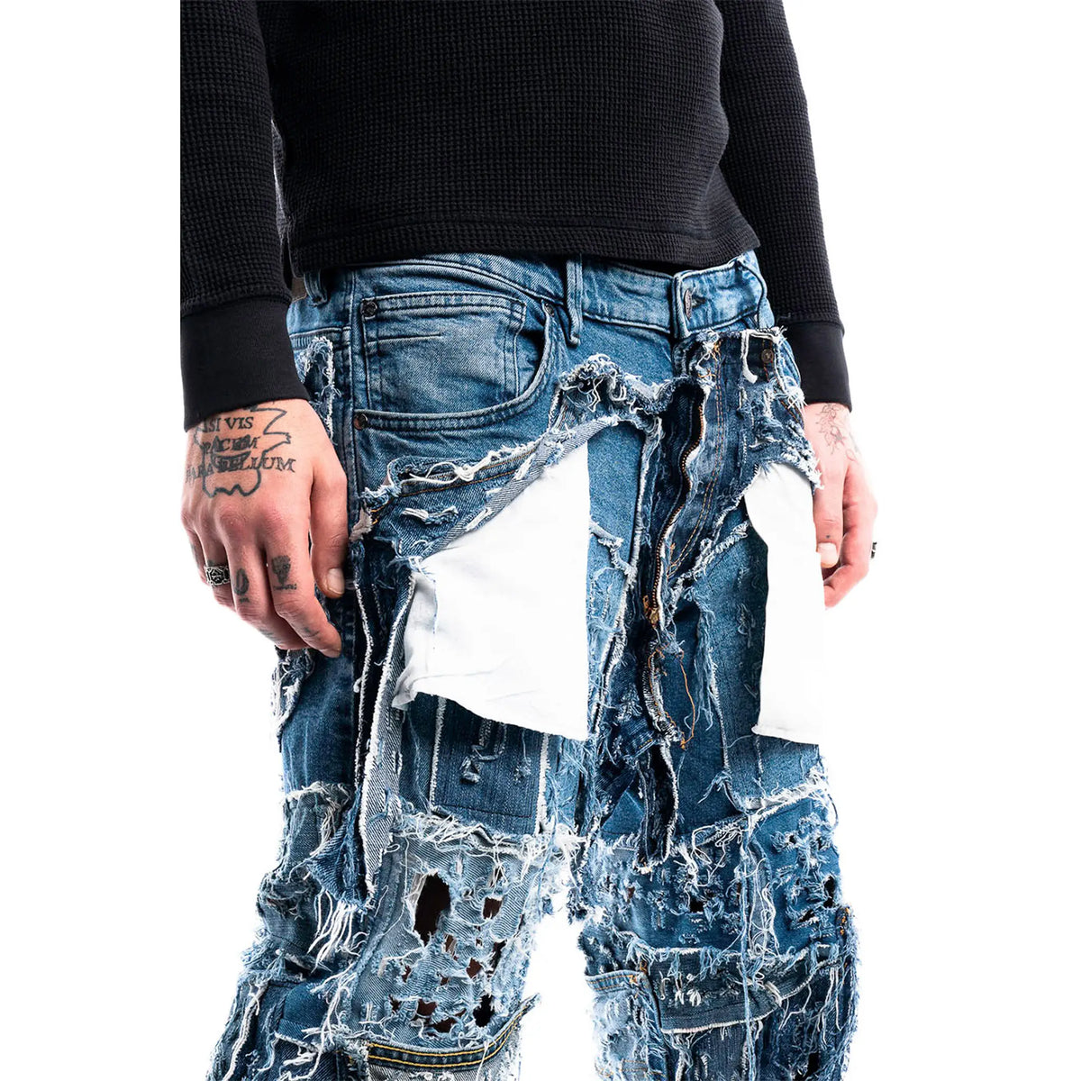 Cobalt Shred Denim — close-up detail of the piece by PrototypesParis