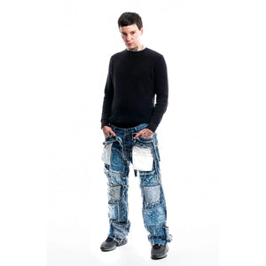 Cobalt Shred Denim — side view worn, unique item by PrototypesParis