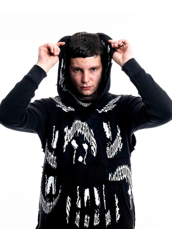 Ghosted Signature Hoodie — front view of 1/1 handcrafted hoodie made in Paris