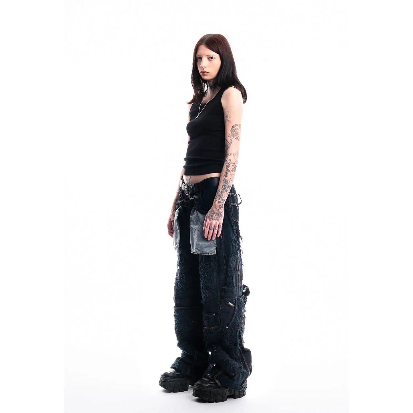 Obsidian Pockets Denim — side view worn, unique item by PrototypesParis