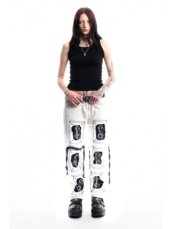 White Framed Logo Jeans — 1/1 handmade upcycled denim by PrototypesParis