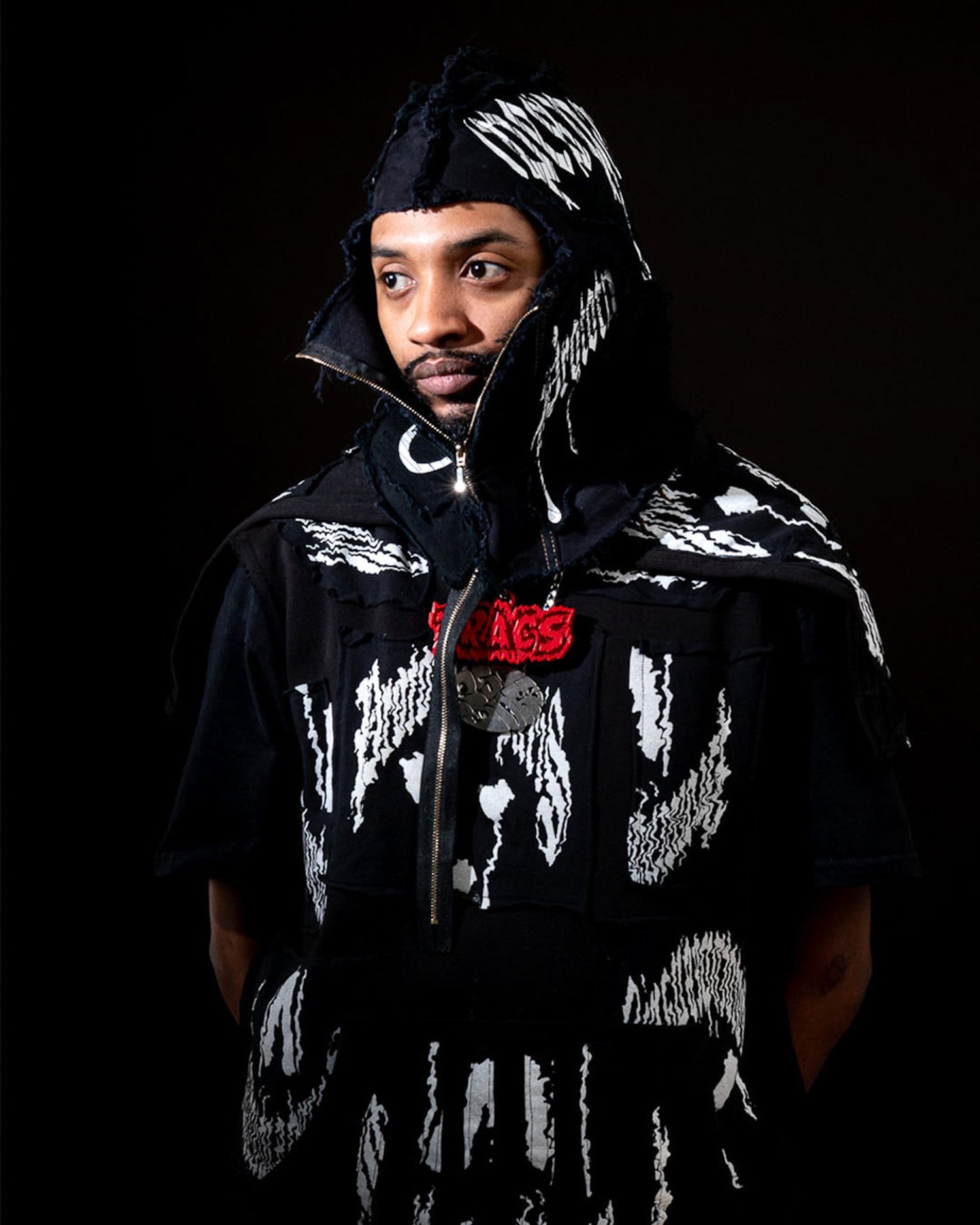 close-up of the 1/1 balaclava & Ghosted hoodie details by Prototypesparis