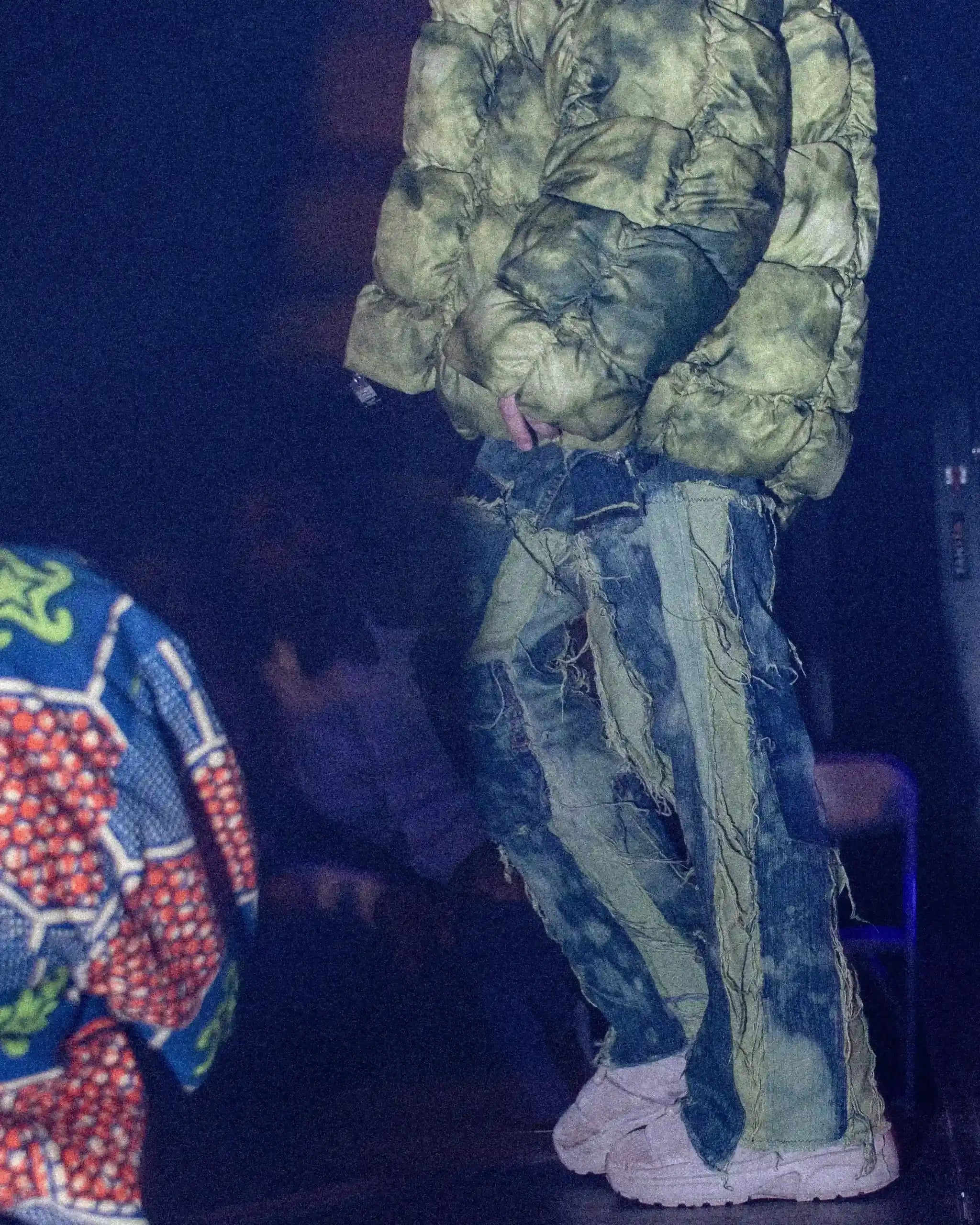 PrototypesParis fashion show:  green concept wear denim, side close-up.