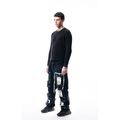 Black Framed Logo Jeans — side view worn, unique item by PrototypesParis
