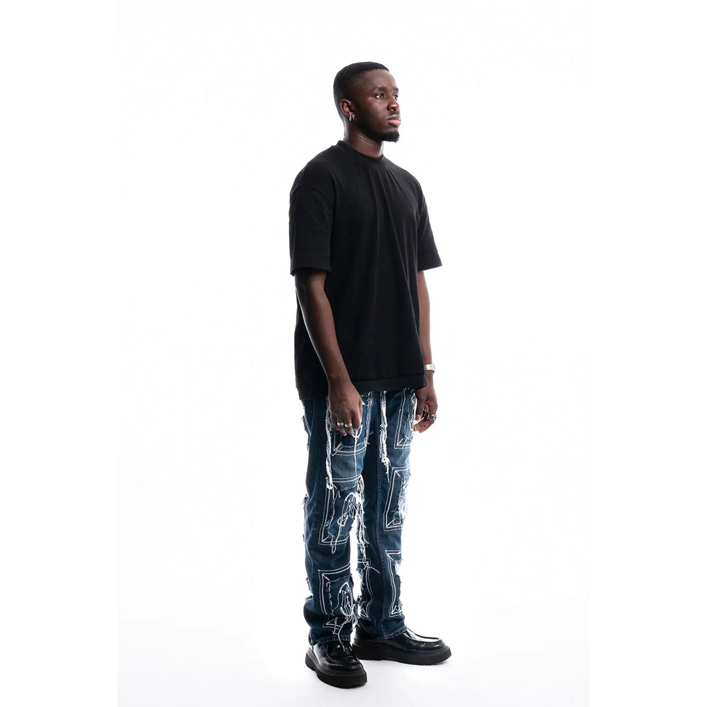 Brut Framed Logo Jeans — side view worn, unique item by PrototypesParis