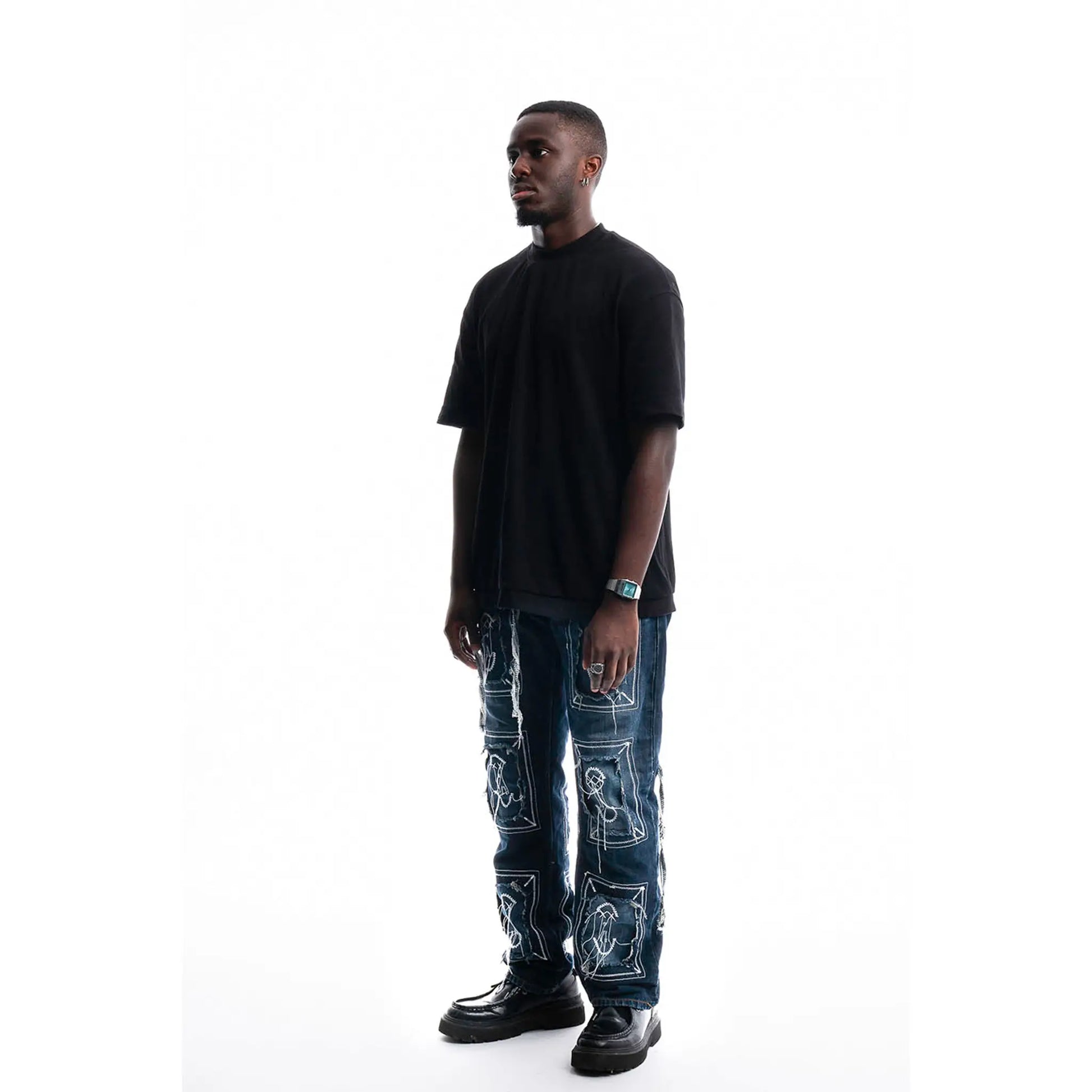 Brut Framed Logo Jeans — side view worn, unique item by PrototypesParis