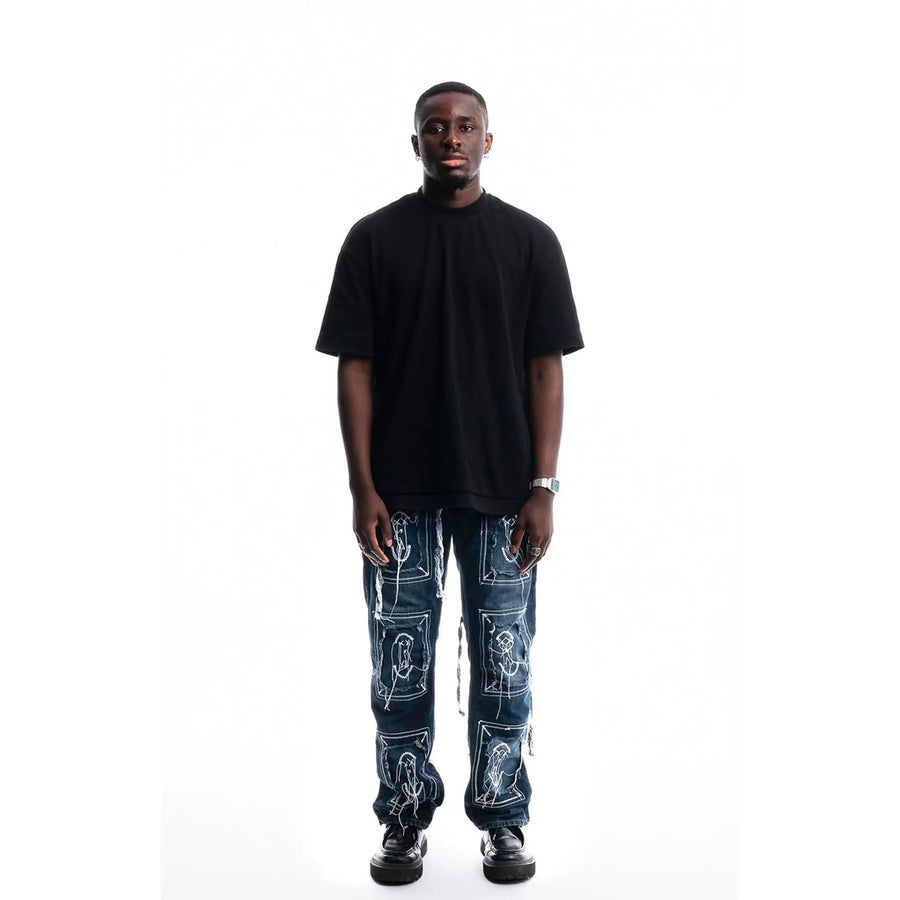 Brut Framed Logo Jeans — 1/1 handmade upcycled denim by PrototypesParis