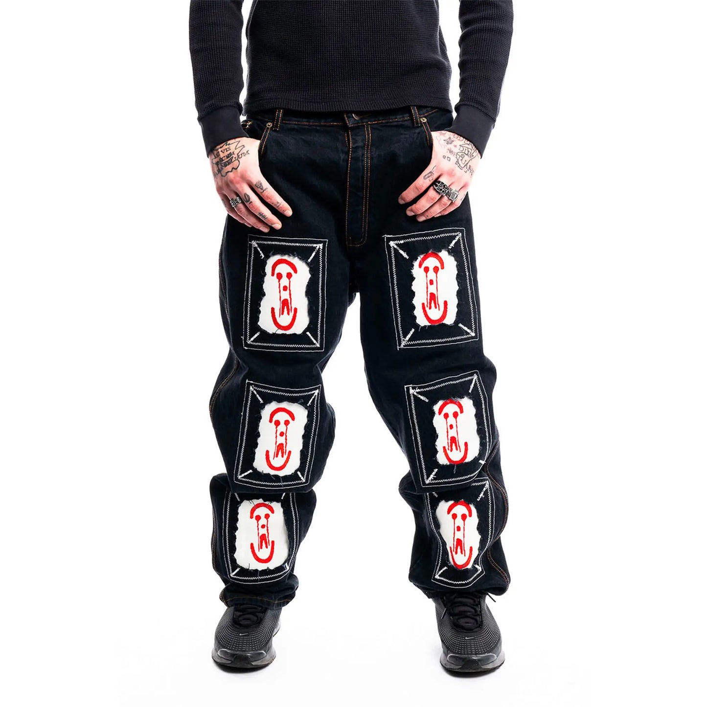  Framed 3D Logo Jeans — front view worn, unique item by PrototypesParis