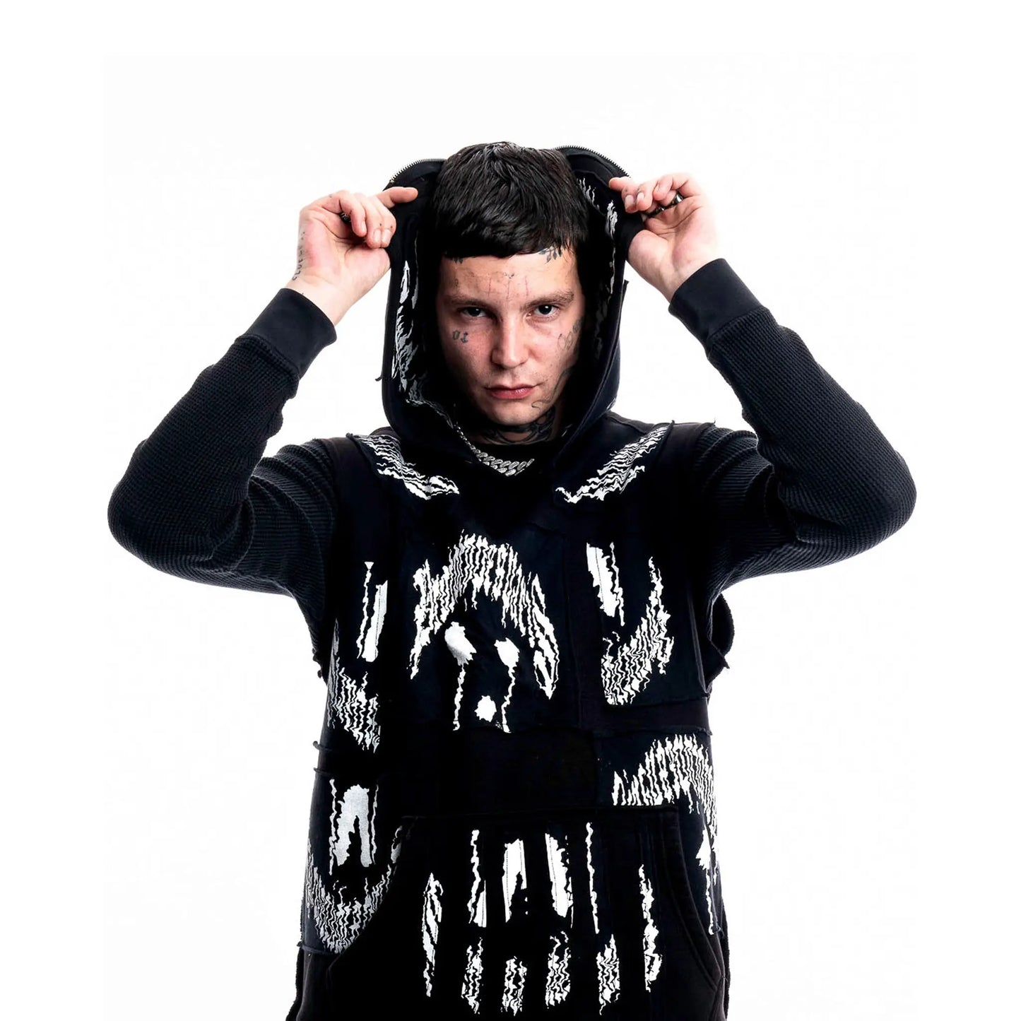 Ghosted Signature Hoodie — front view of 1/1 handcrafted hoodie made in Paris 