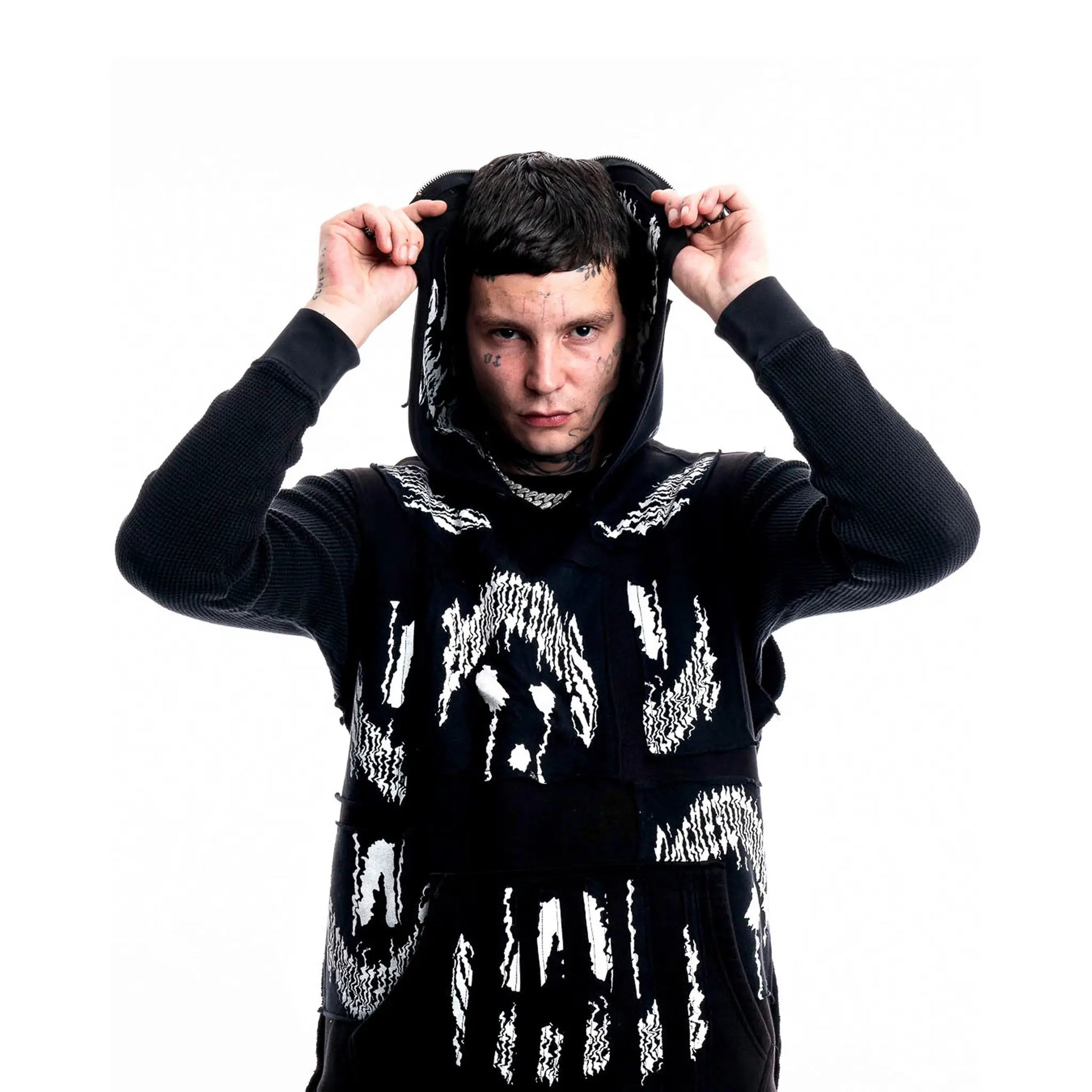 Ghosted Signature Hoodie — front view of 1/1 handcrafted hoodie made in Paris 