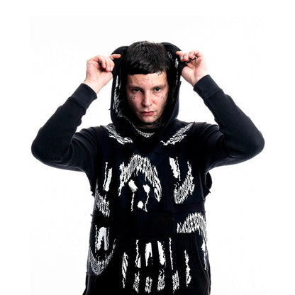Ghosted Signature Hoodie — front view of 1/1 handcrafted hoodie made in Paris 