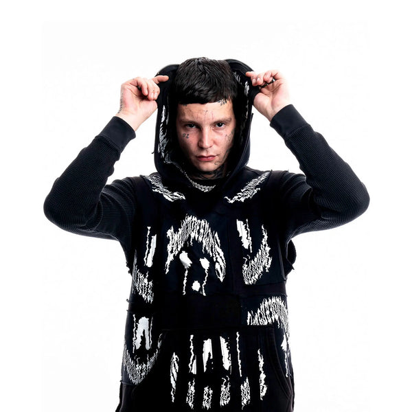 Ghosted Signature Hoodie — front view of 1/1 handcrafted hoodie made in Paris