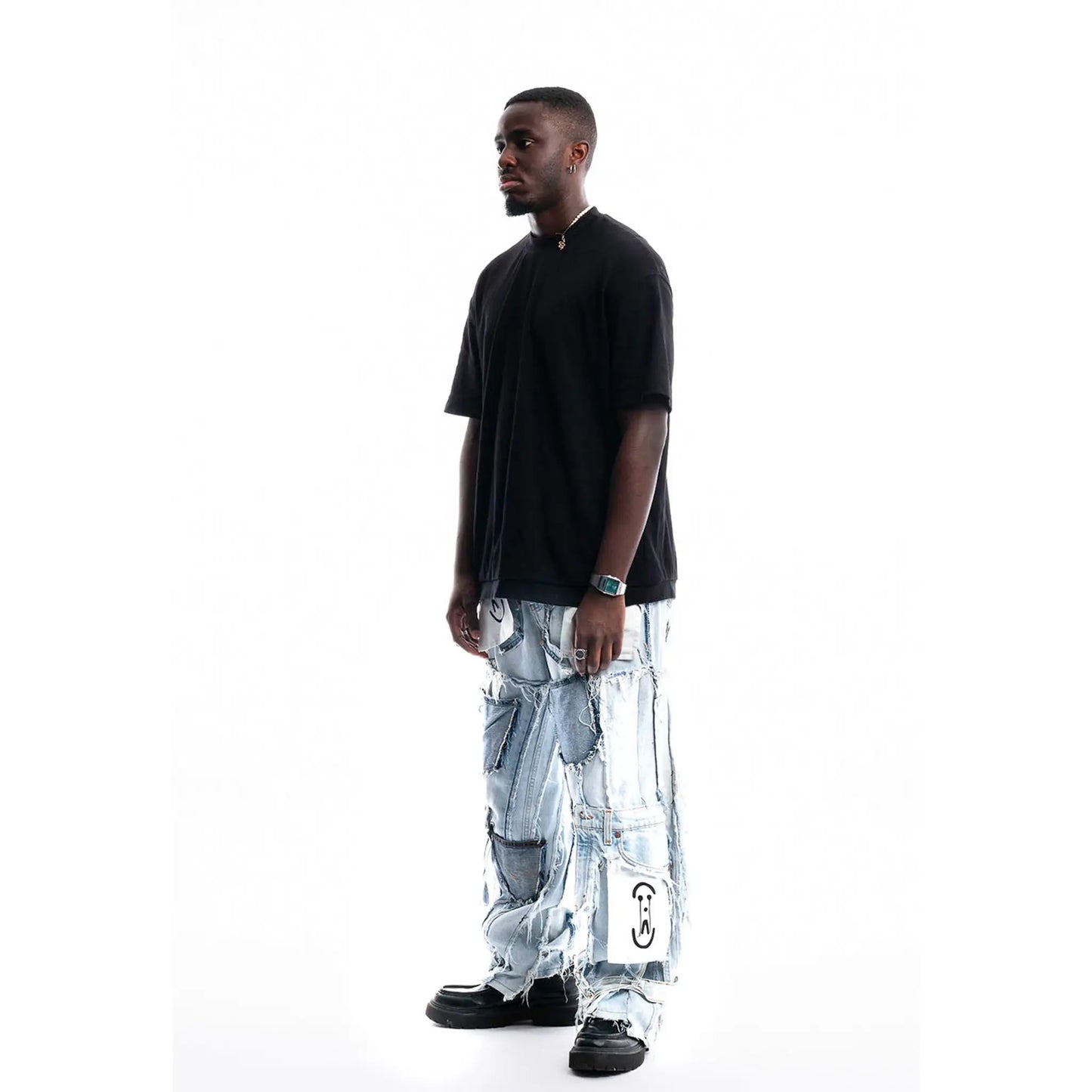 Patchwork Relic Denim — side view worn, unique item by PrototypesParis