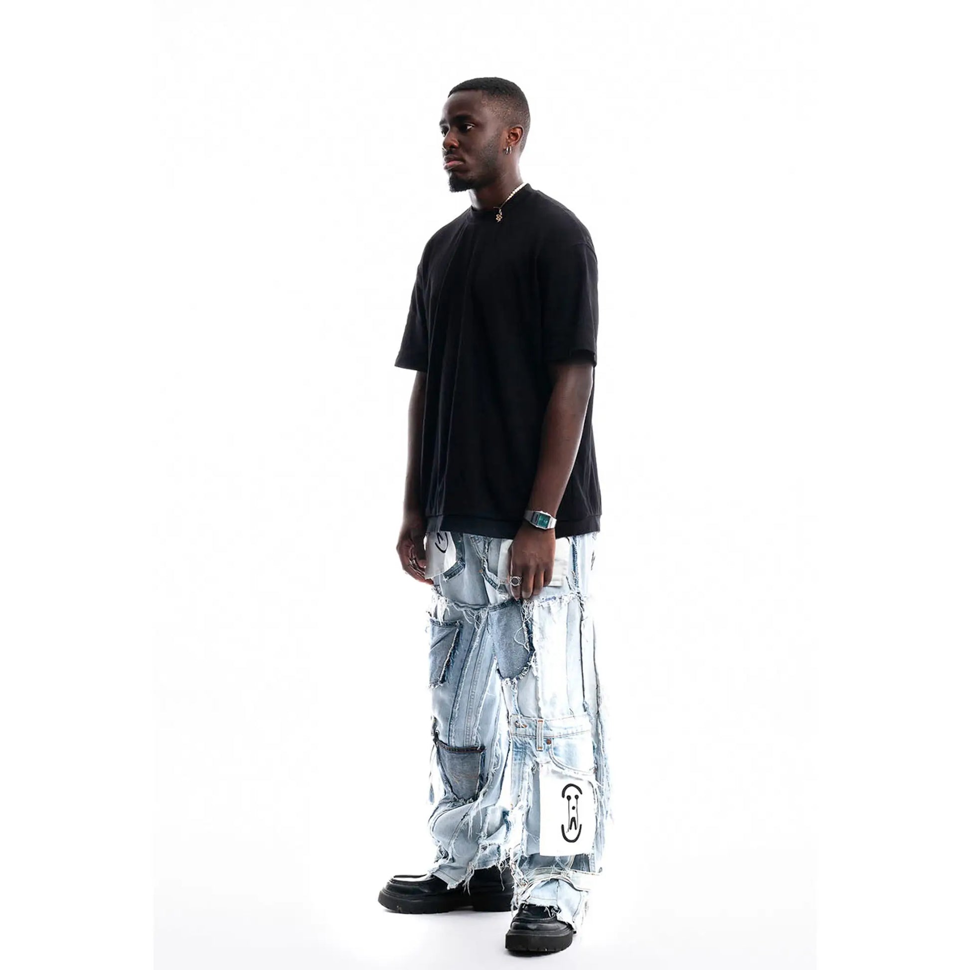 Patchwork Relic Denim — side view worn, unique item by PrototypesParis