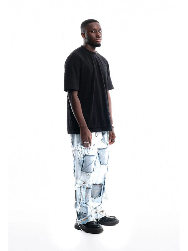 Patchwork Relic Denim — side view worn, unique item by PrototypesParis Detail