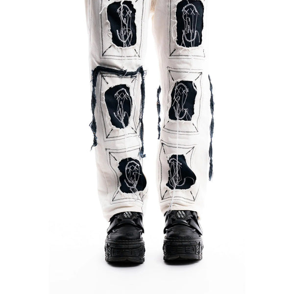 White Framed Logo Jeans — close-up detail of the piece by PrototypesParis