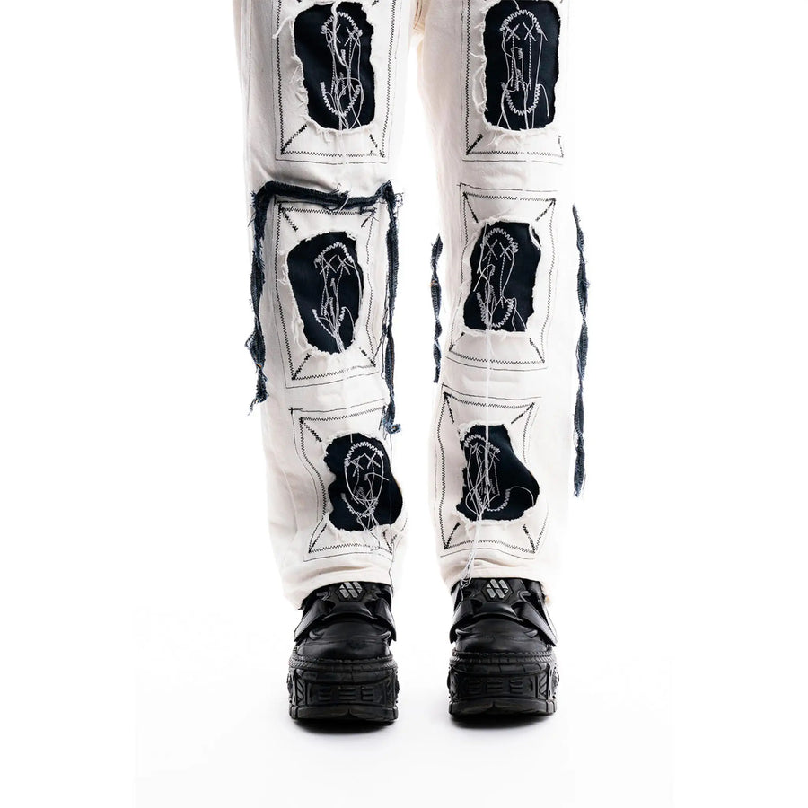 White Framed Logo Jeans — close-up detail of the piece by PrototypesParis