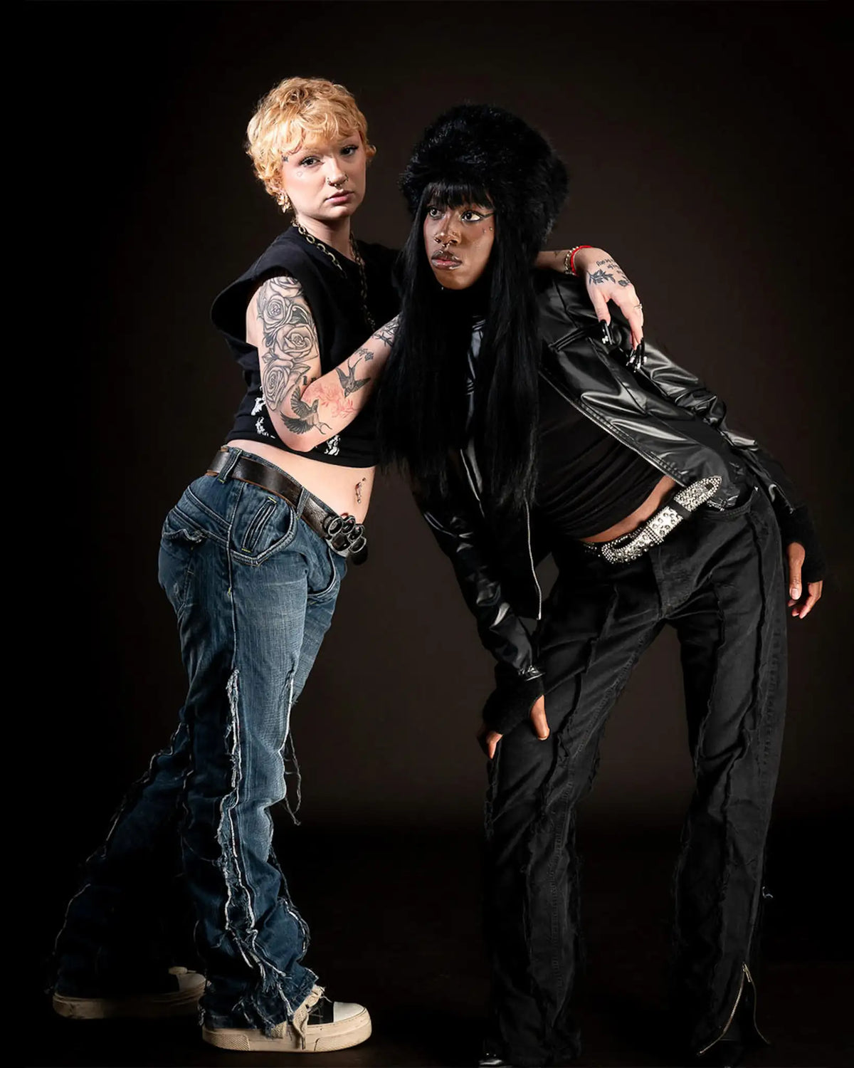 Brut Denim and Black Ripped Denim by PrototypesParis worn by a model, highlighting the distressed details and contemporary...