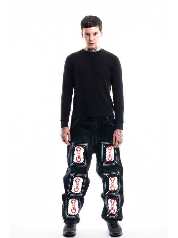 Framed 3D Logo Jeans — 1/1 handmade upcycled denim by PrototypesParis