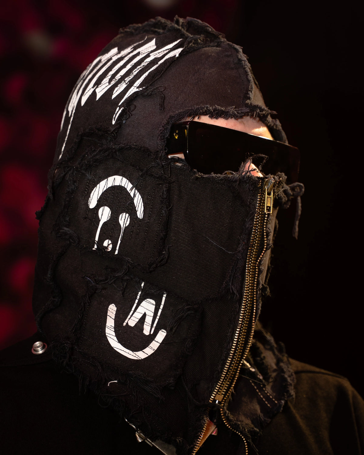 Fashion black balaclava PrototypesParis on model 2026 runway - Detail View - Signature Mask - PrototypesParis