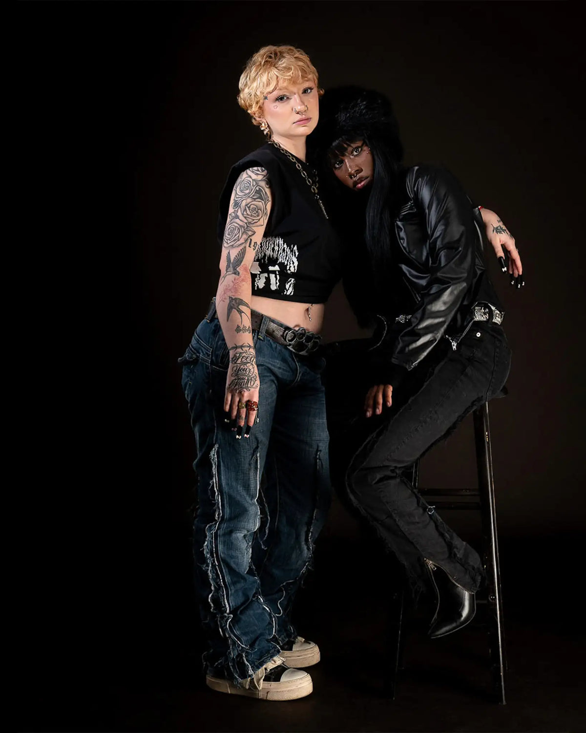 Brut Denim and Black Ripped Denim by PrototypesParis, worn by a model with distressed detailing and modern fit.