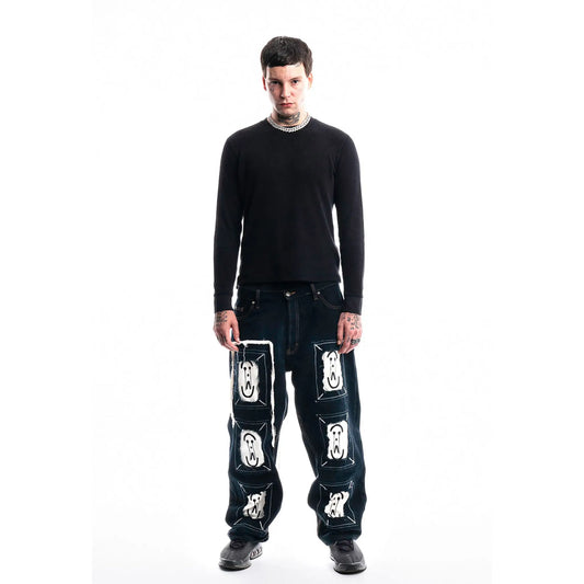  Black Framed Logo Jeans — 1/1 handmade upcycled denim by PrototypesParis